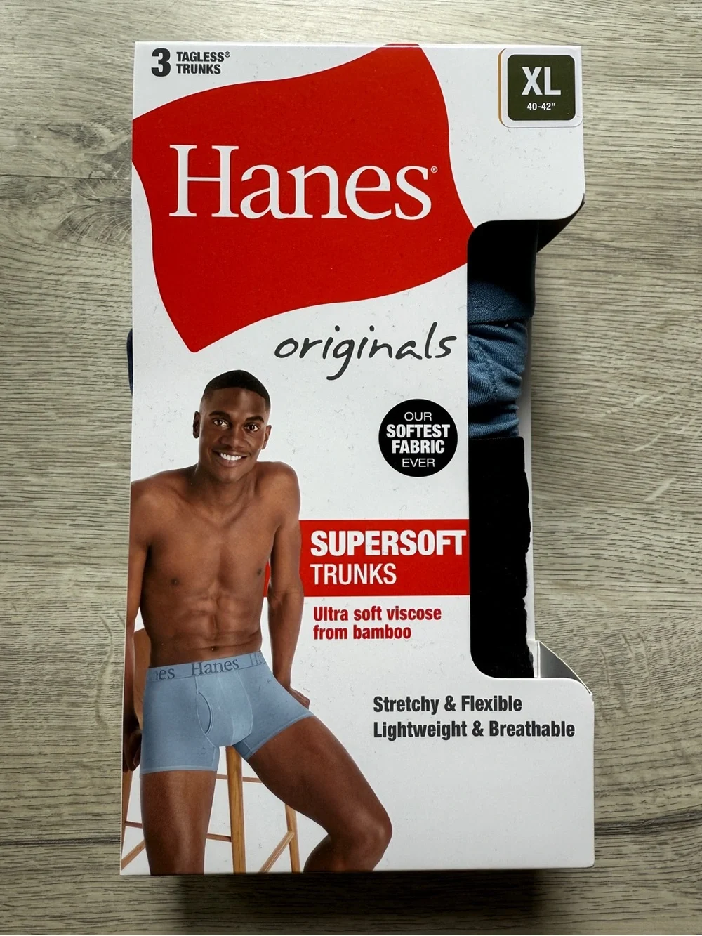 Hanes Boxer Briefs Underwear SuperSoft Viscose Bamboo 3-Pack Men's Trunks XL